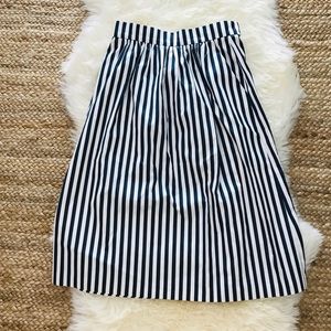 Blue and white striped midi skirt with pockets